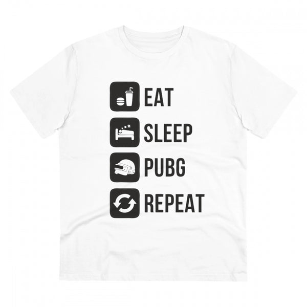 Generic Men's PC Cotton Eat Sleep Pubg Repeat Printed T Shirt (Color: White, Thread Count: 180GSM)
