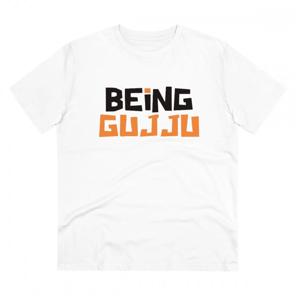 Generic Men's PC Cotton Being Gujju Printed T Shirt (Color: White, Thread Count: 180GSM)