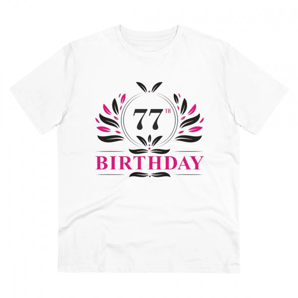 Generic Men's PC Cotton 77th Birthday Printed T Shirt (Color: White, Thread Count: 180GSM)