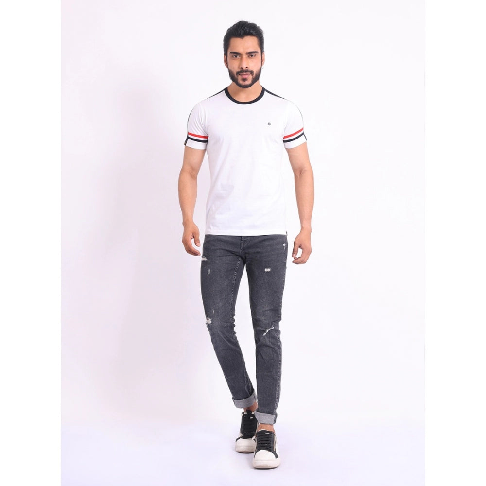 Generic Men's Casual Cotton Printed Round Neck Half Sleeve T-Shirt (White)