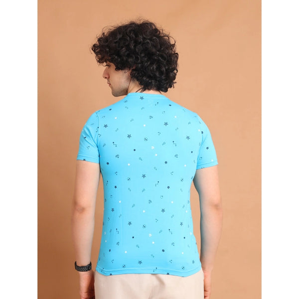Generic Men's Casual Cotton Printed Round Neck Half Sleeve T-Shirt (Skyblue)