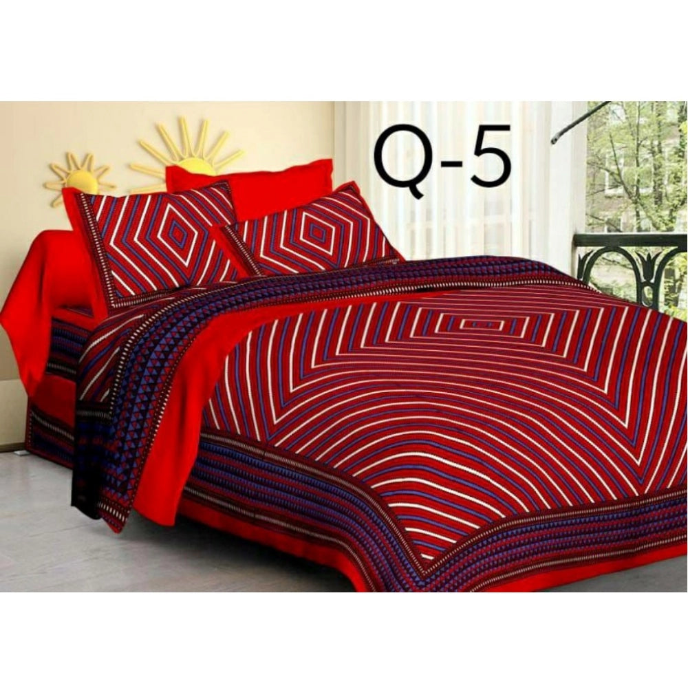 Generic Cotton Printed Queen Size Bedsheet With 2 Pillow Covers (Red, 90x100 Inch)