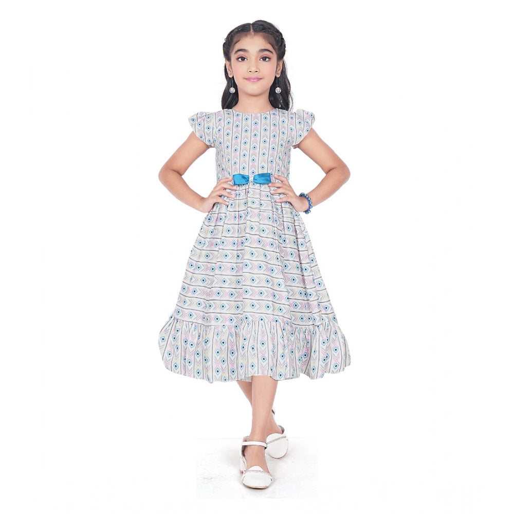 Generic Girl's Twill Printed Short Sleeve Round Neck Dress (Grey)